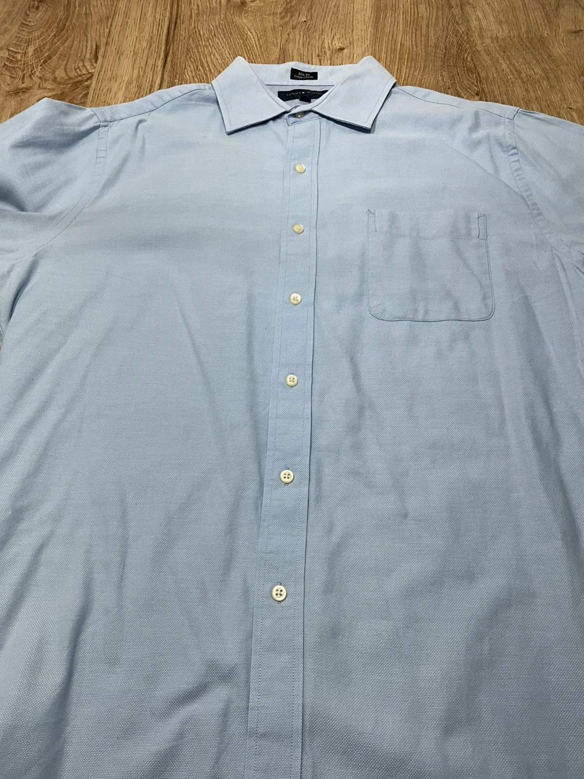 Chemise Tommy Hilfiger Slim Fit 16-1/2 32-33 Preppy 100% Coton Bleu Ciel – photo 4